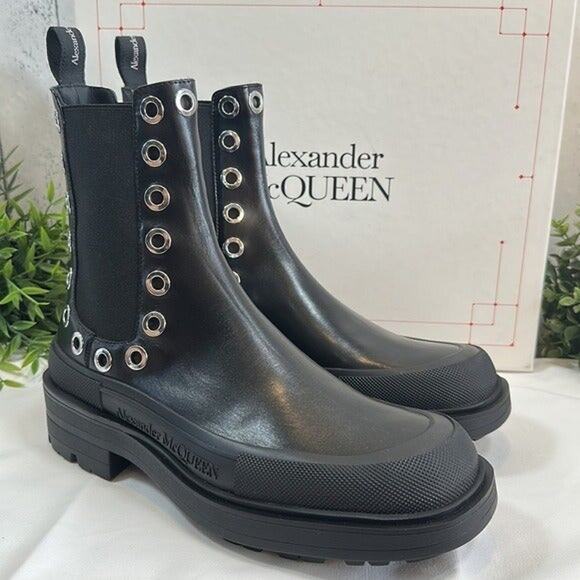 Alexander McQueen Leather Grommets Eyelet Details Stack Chelsea Boots Size 42.5 main image 8